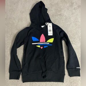 adidas Kids Black Hoodie with Multicolor Trefoil